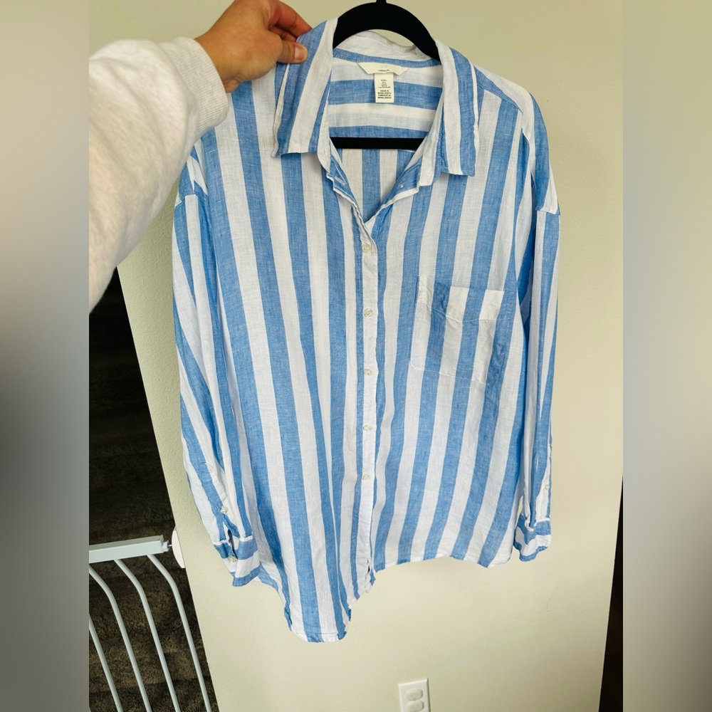 H&M STRIPPED LINEN POPLIN